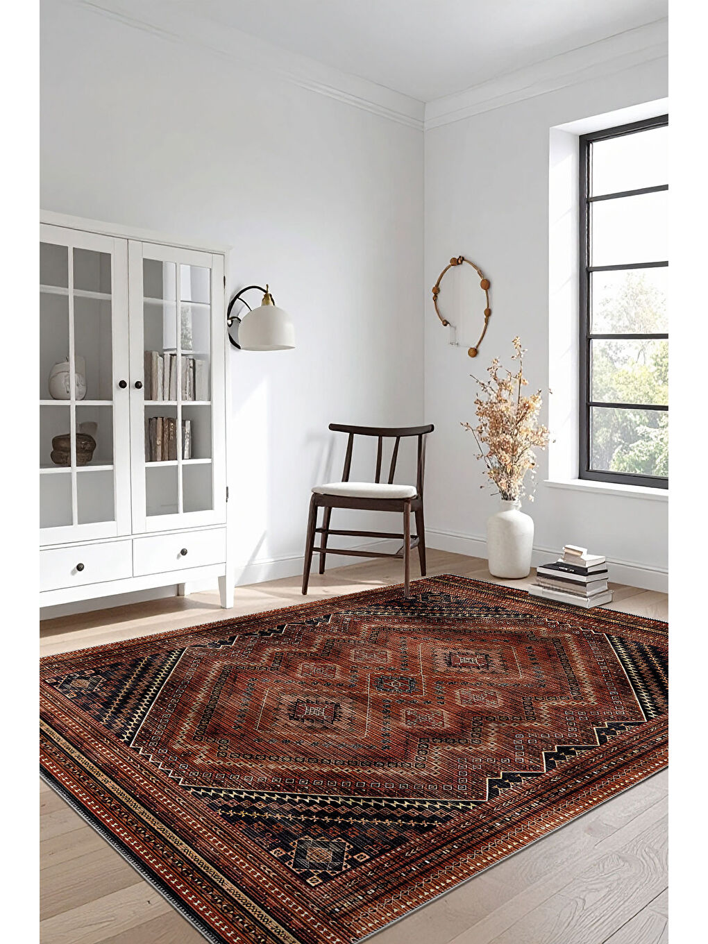 Bordo Dekoratif Özel Tasarım Yıkanabilir İnce Kaymaz Tabanlı Modern Halı KECE FR18-1