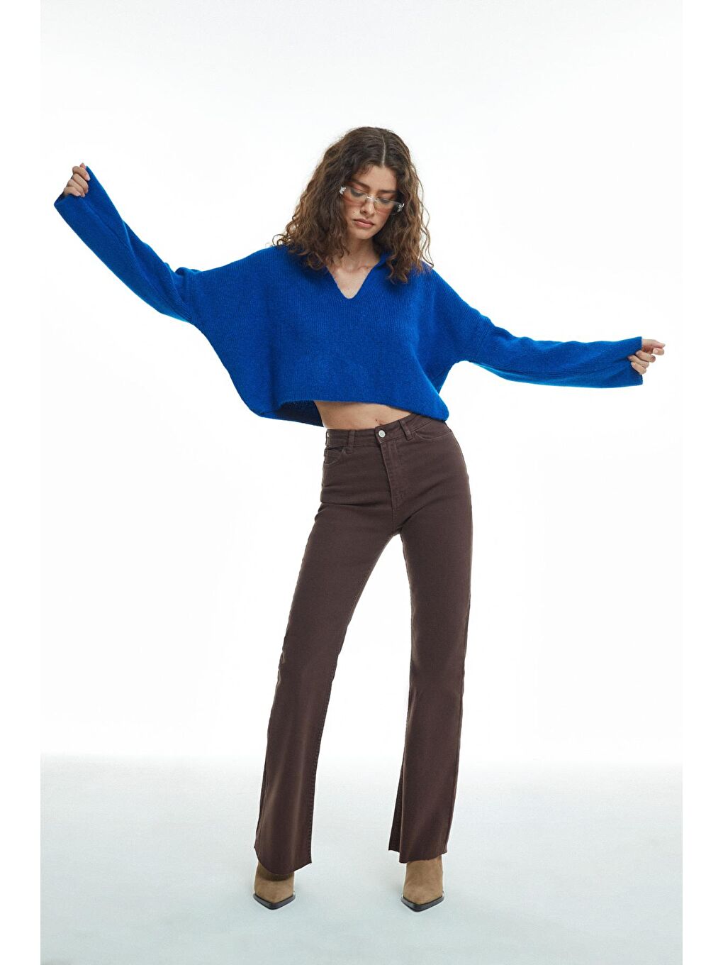 Mavi Gömlek Yaka Crop  Sax