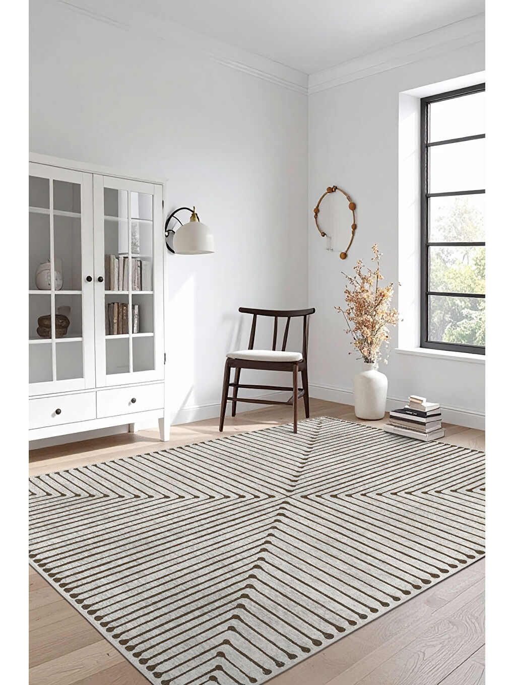 Beyaz Dekoratif Özel Tasarım Yıkanabilir İnce Kaymaz Tabanlı Modern Halı KECE FR18-1