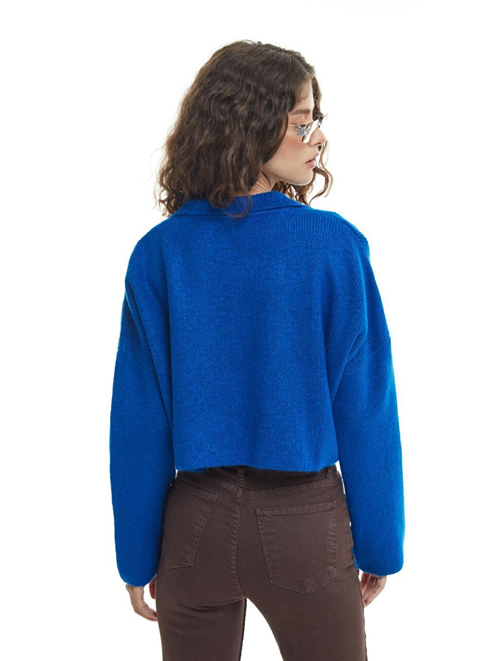 Mavi Gömlek Yaka Crop  Sax-4