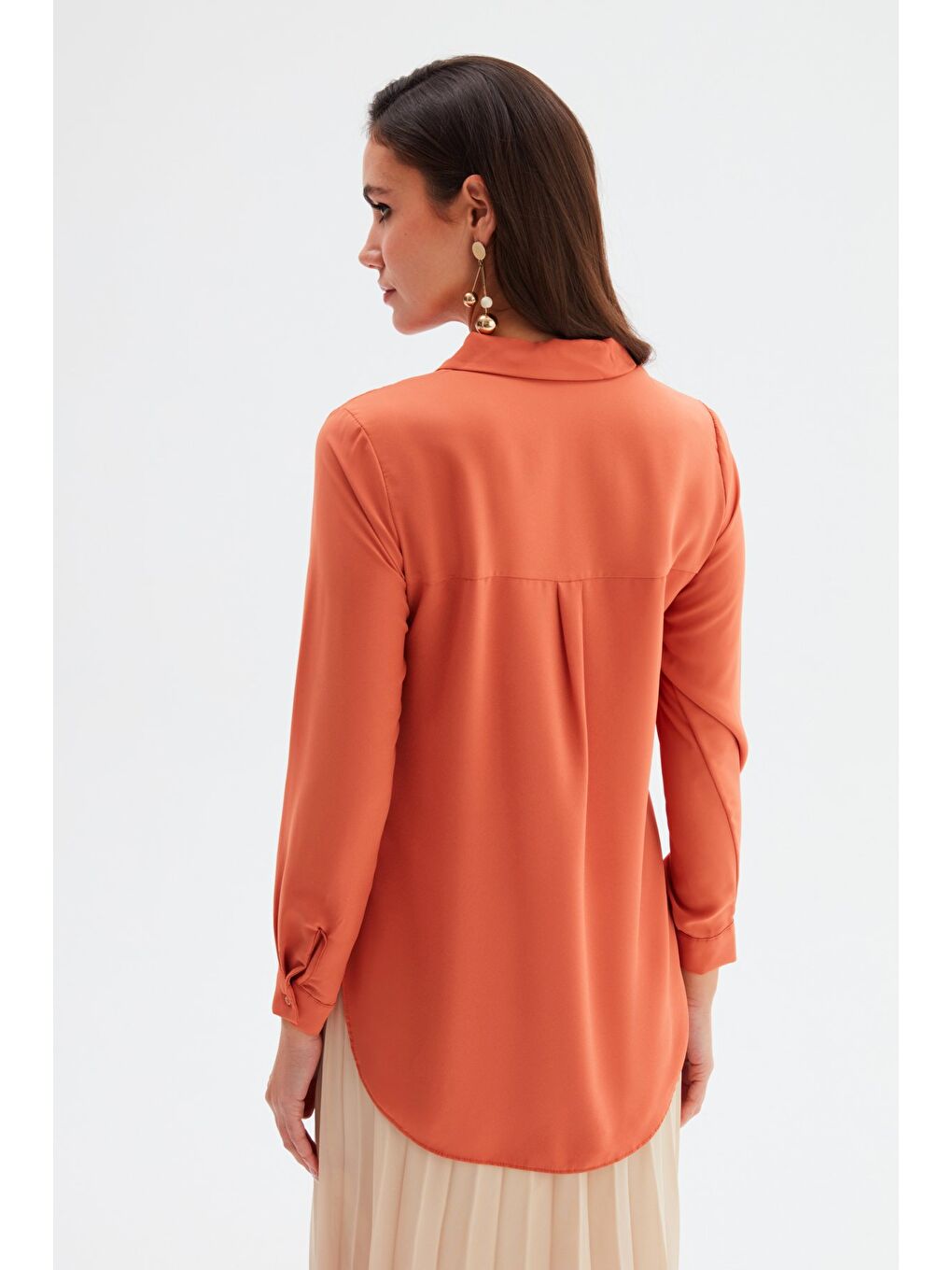 Kahverengi Düz Klasik Gömlek - Tarçın-6