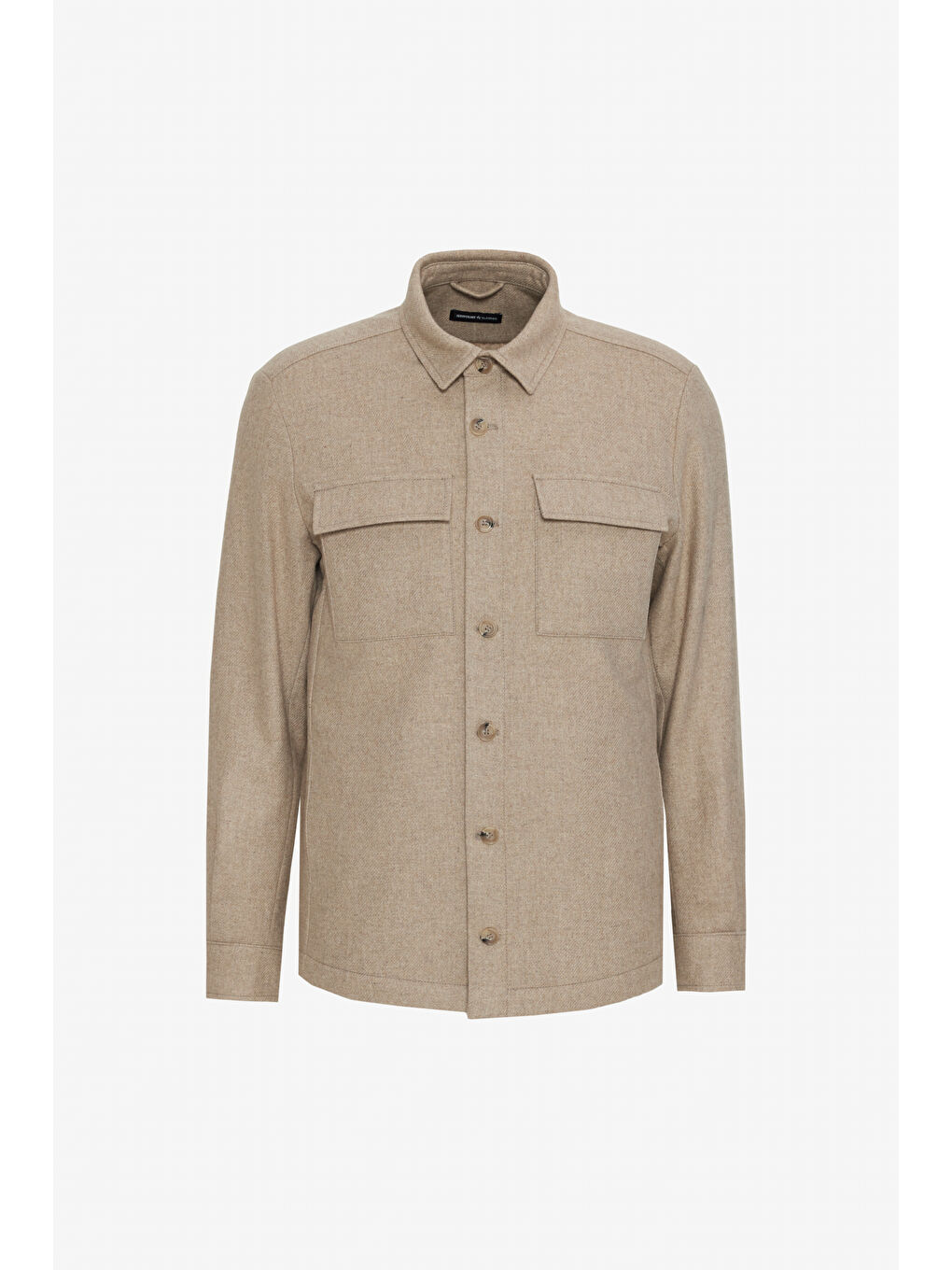 Erkek Bej Yünlü Comfort Fit Rahat Kesim Gömlek Yaka Çift Kapak Cepli Mont-4