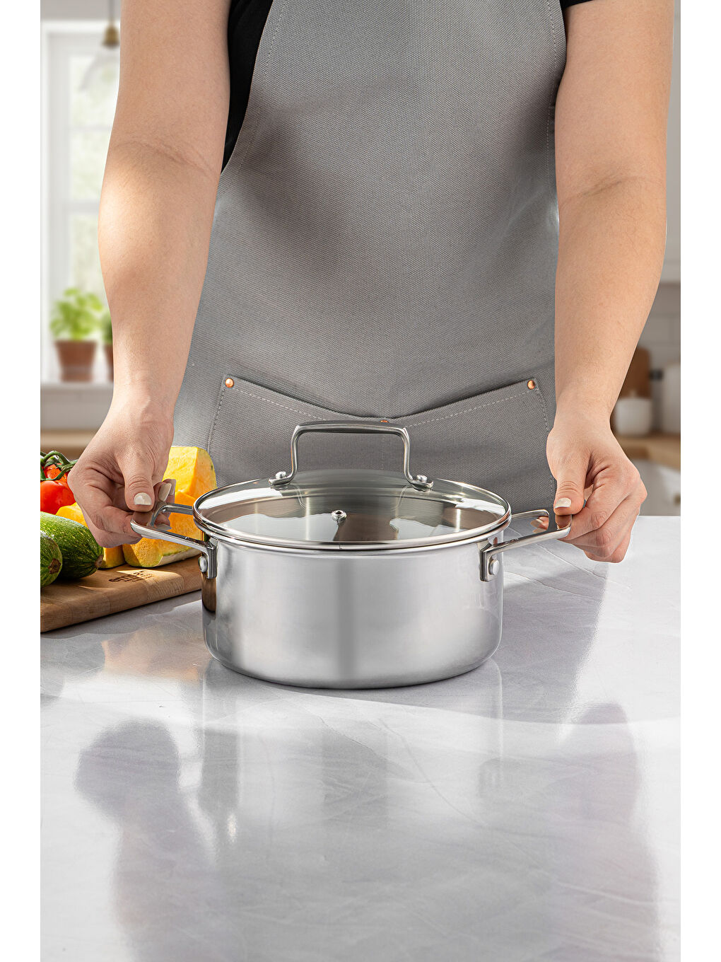 Gri Pro Tri Ply Derin Tencere Çelik 20 cm-5