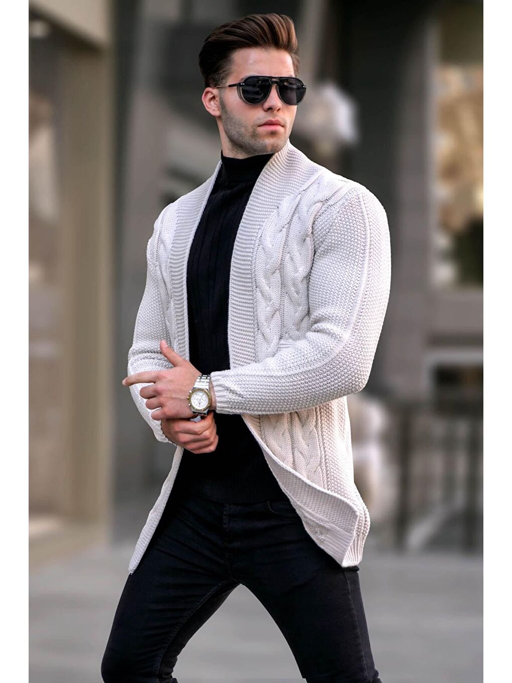 Madmext Bej Taş Basic Örgü Hırka 5996