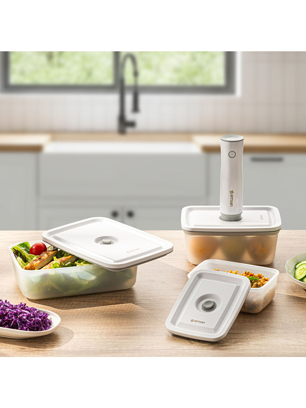 Beyaz Freshlock Vakum Makineli 3'lü Saklama Kabı-6