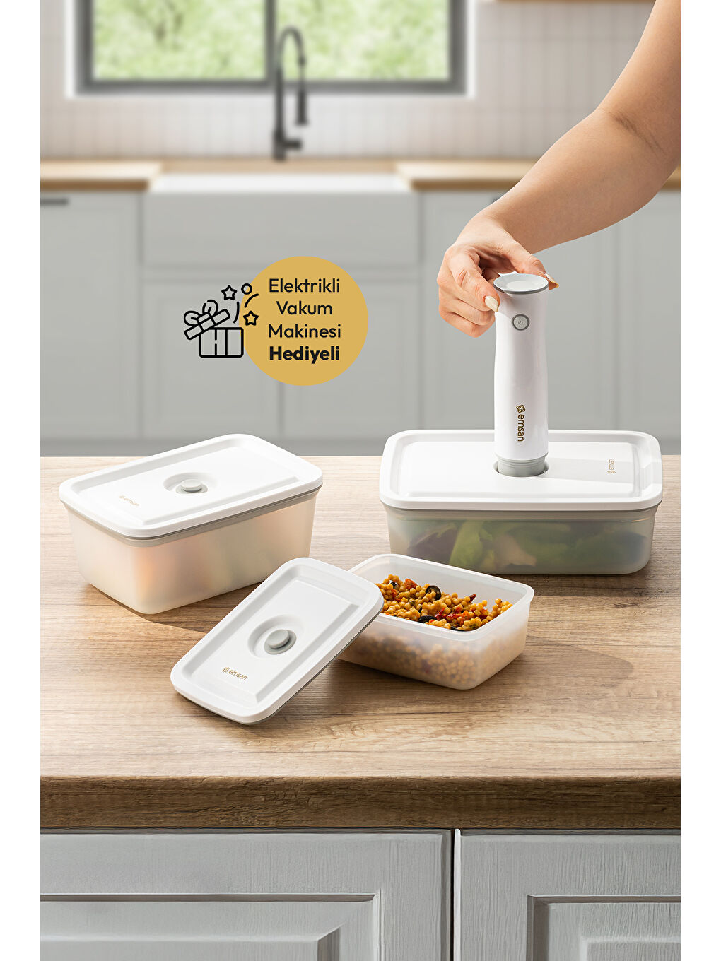 Beyaz Freshlock Vakum Makineli 3'lü Saklama Kabı-7