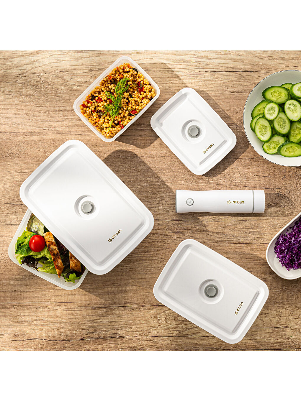 Beyaz Freshlock Vakum Makineli 3'lü Saklama Kabı-8