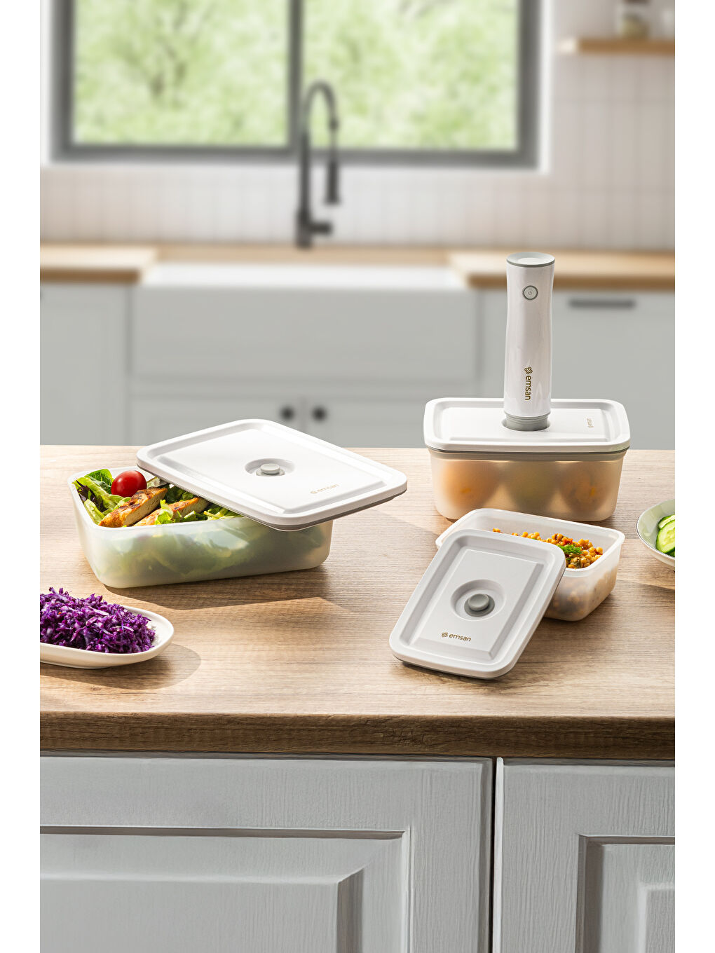 Beyaz Freshlock Vakum Makineli 3'lü Saklama Kabı-9