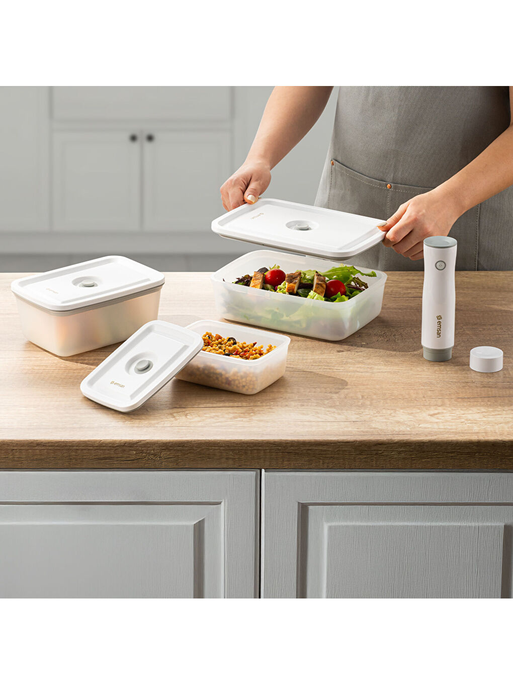 Beyaz Freshlock Vakum Makineli 3'lü Saklama Kabı-10