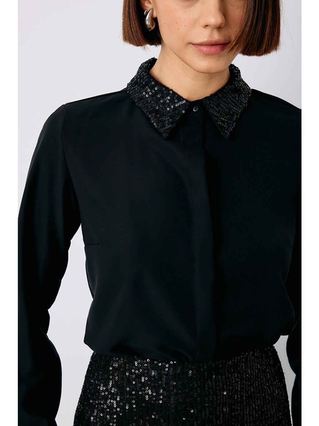 Payet Detaylı Klasik Gömlek - Siyah-6