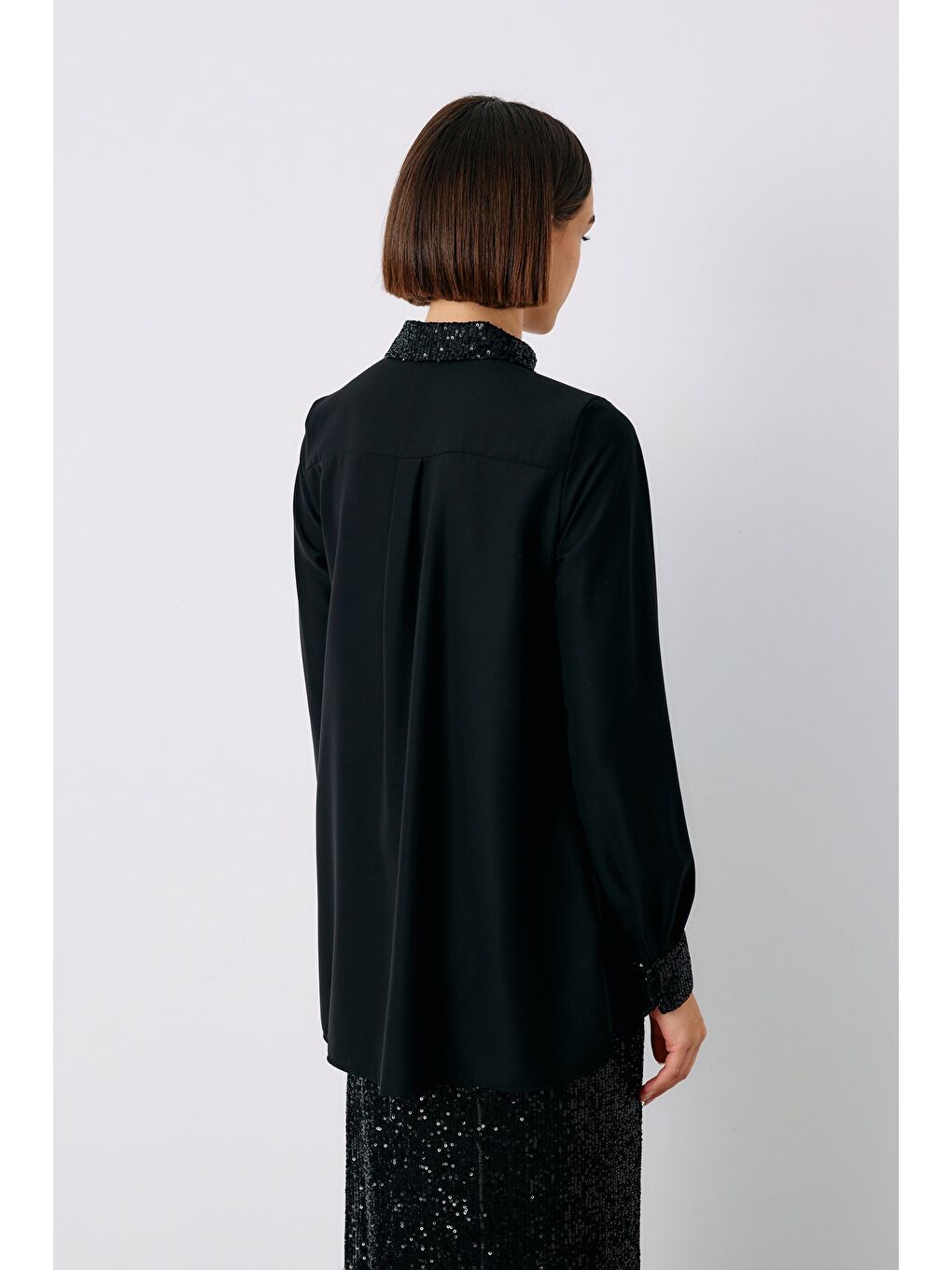 Payet Detaylı Klasik Gömlek - Siyah-7