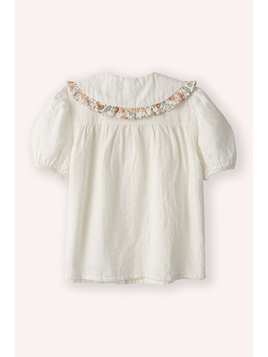 Kız Çocuk Yakası Fırfırlı Çiçek Detaylı Ekru Gömlek-2