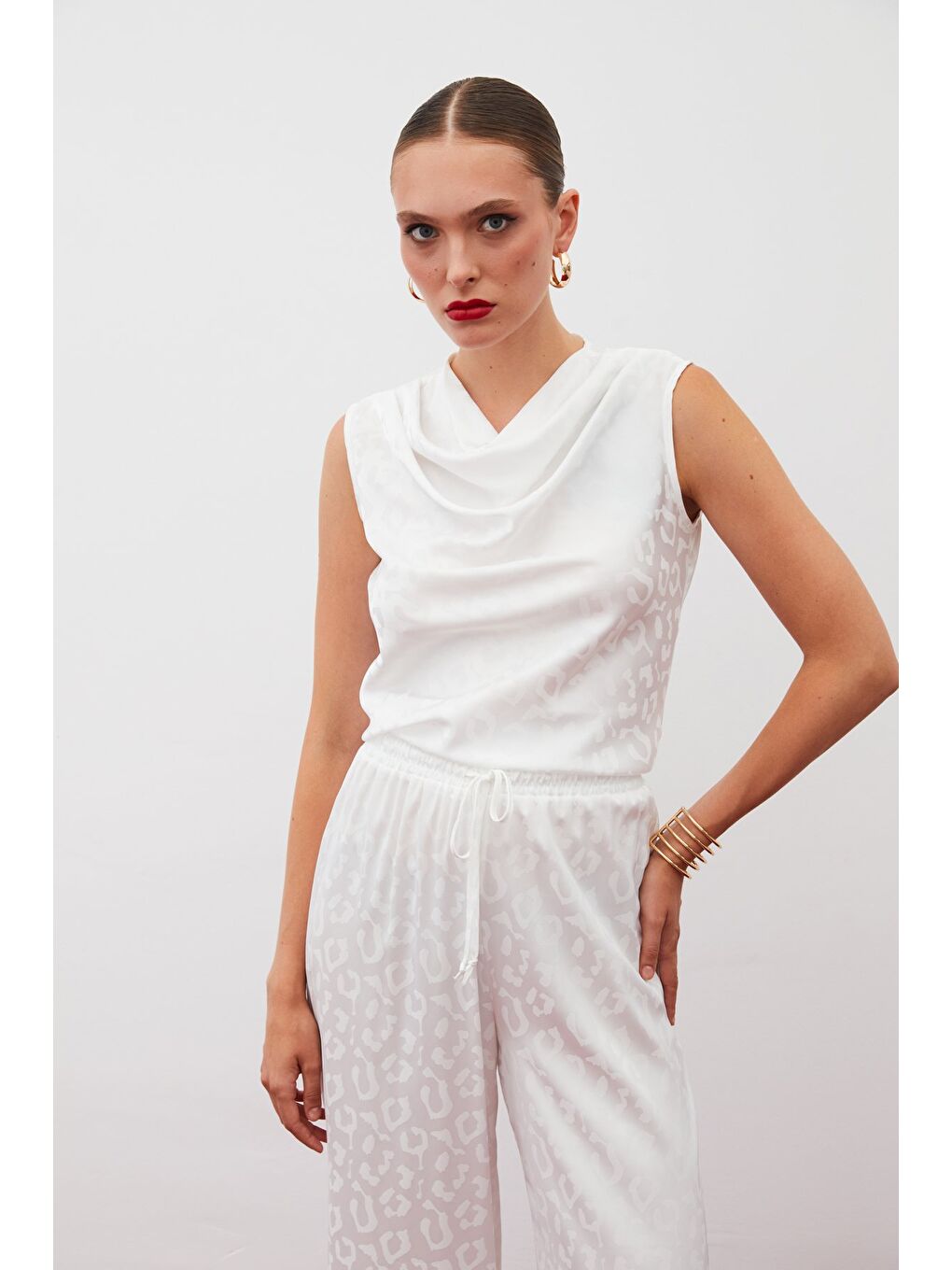 Degaje Yaka Kolsuz Bluz - Ekru-2