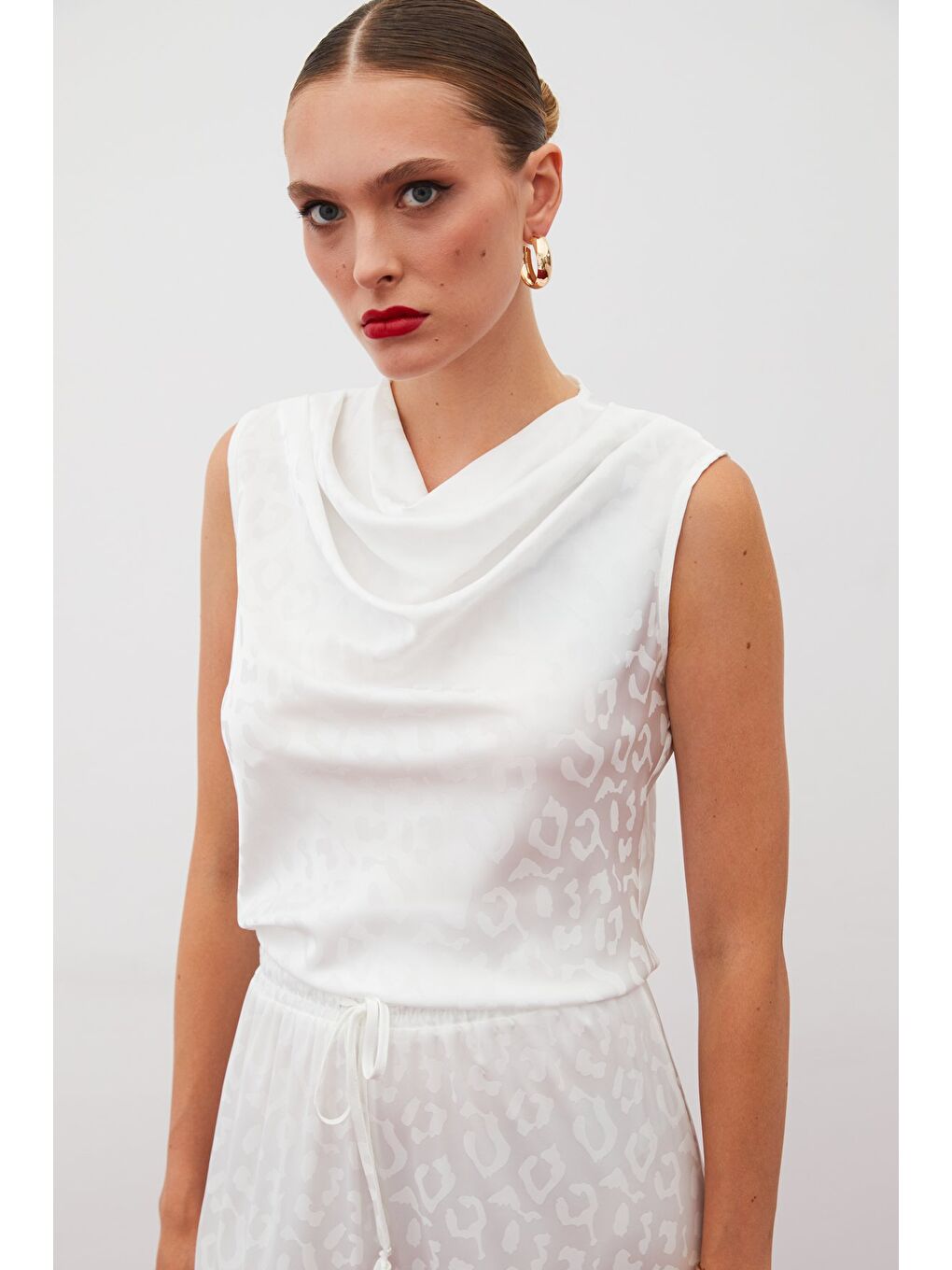 Degaje Yaka Kolsuz Bluz - Ekru-4