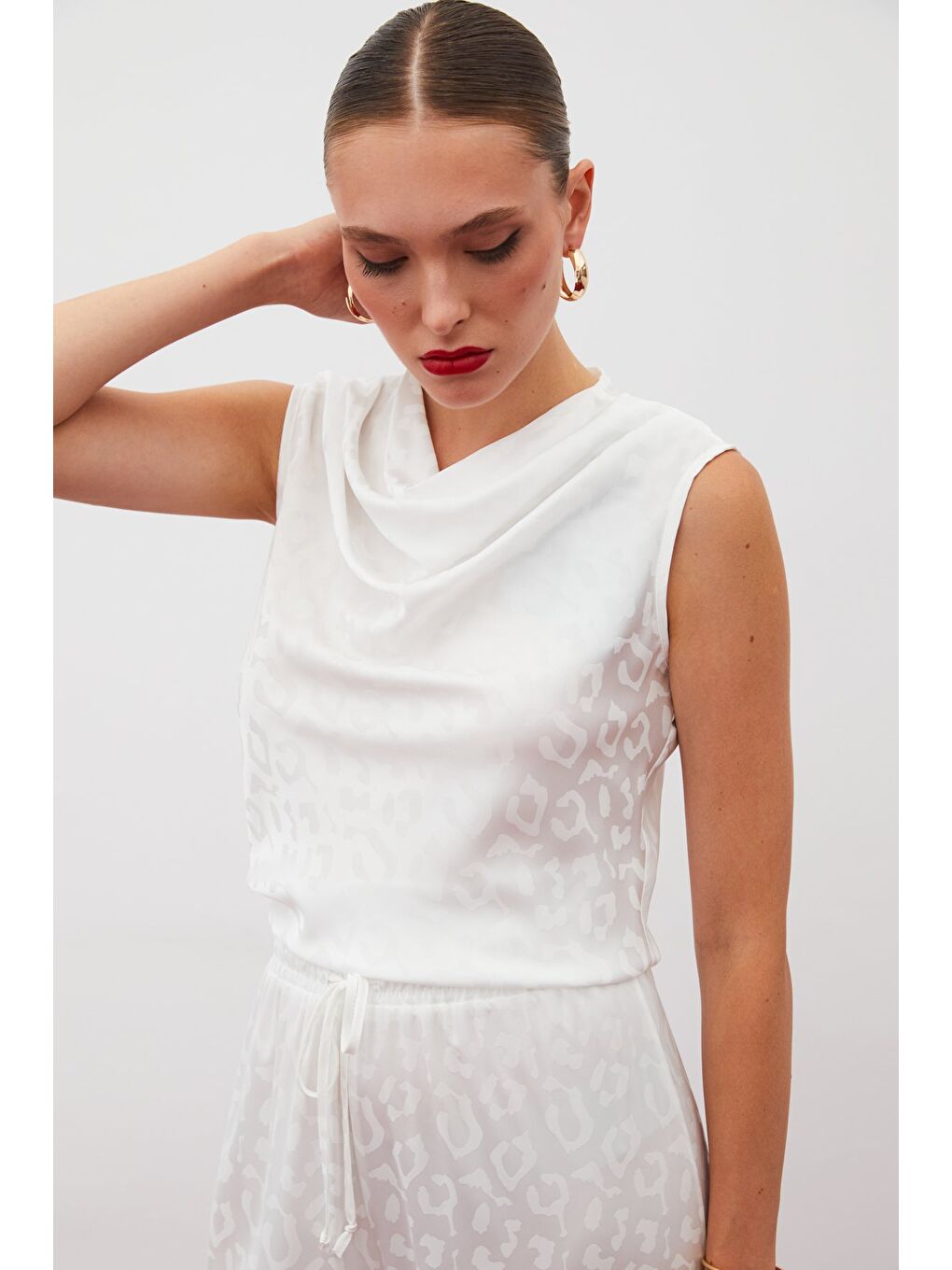 Degaje Yaka Kolsuz Bluz - Ekru-5