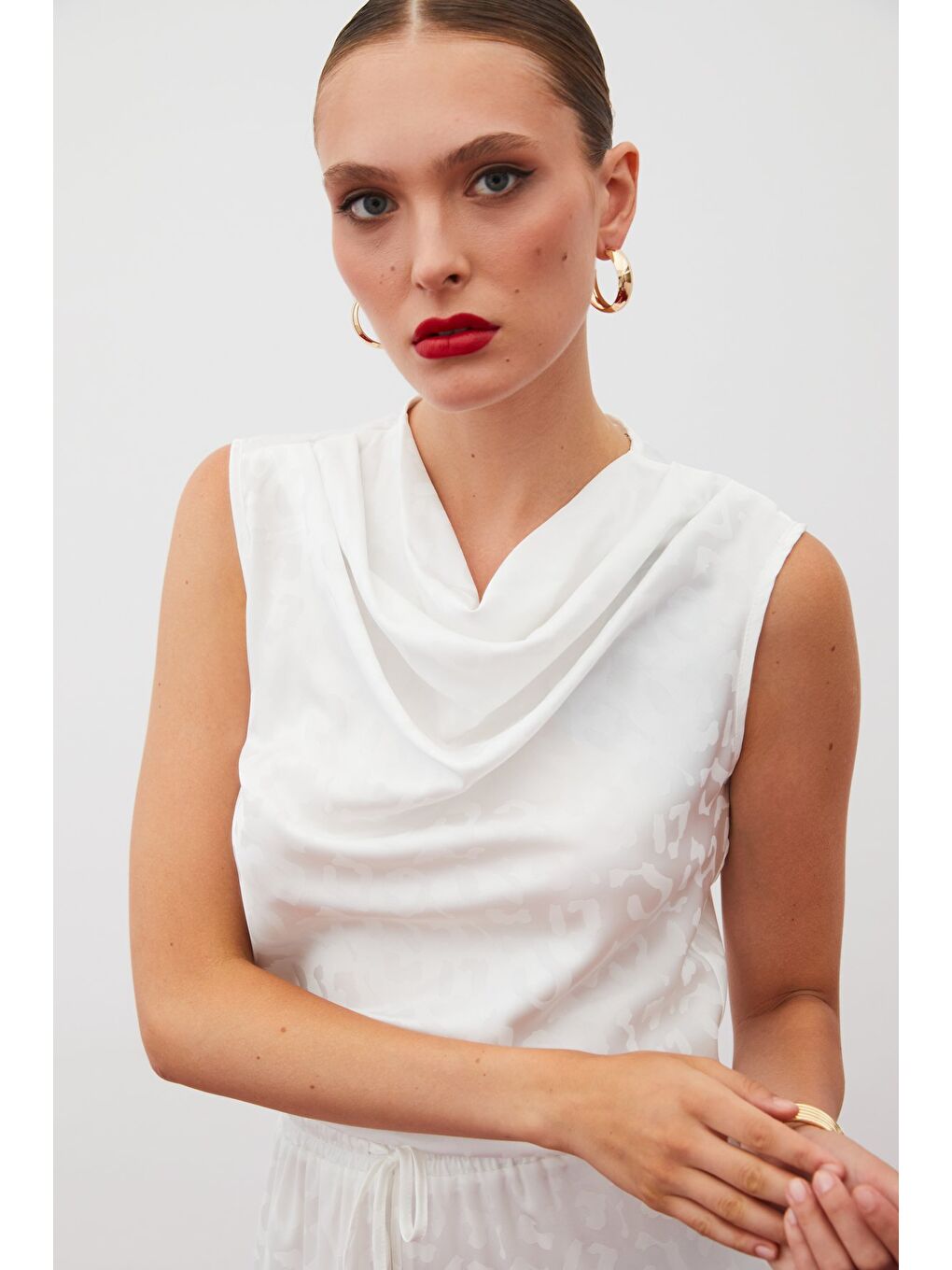 Degaje Yaka Kolsuz Bluz - Ekru-6