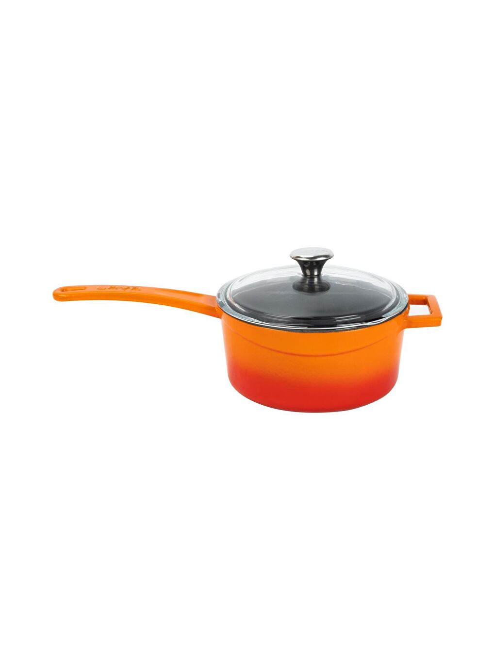 Turuncu Yuvarlak Sos Tenceresi Cam kapaklı, Metal Saplı. Glaze Serisi Çap(Ø16 cm.