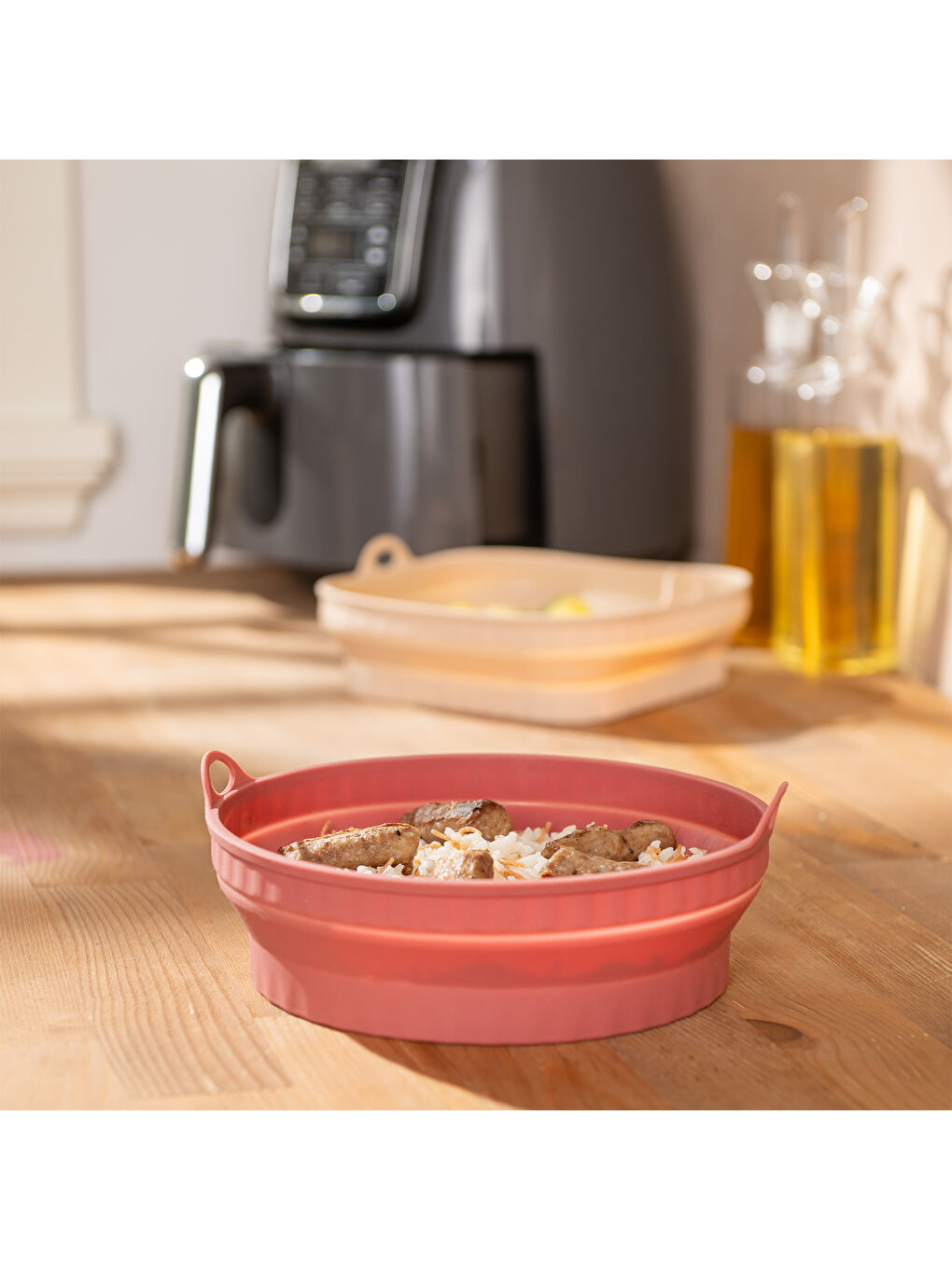 Pembe Rustik Yuvarlak Airfryer Kabı-6