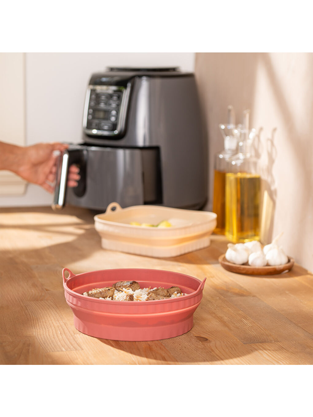Pembe Rustik Yuvarlak Airfryer Kabı-7