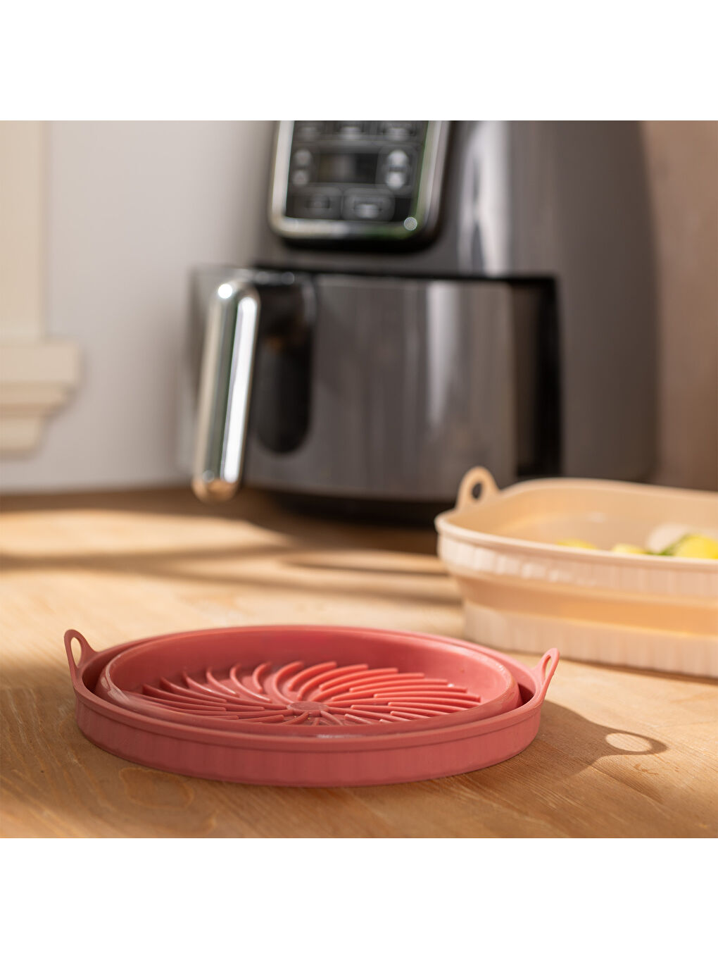 Pembe Rustik Yuvarlak Airfryer Kabı-8