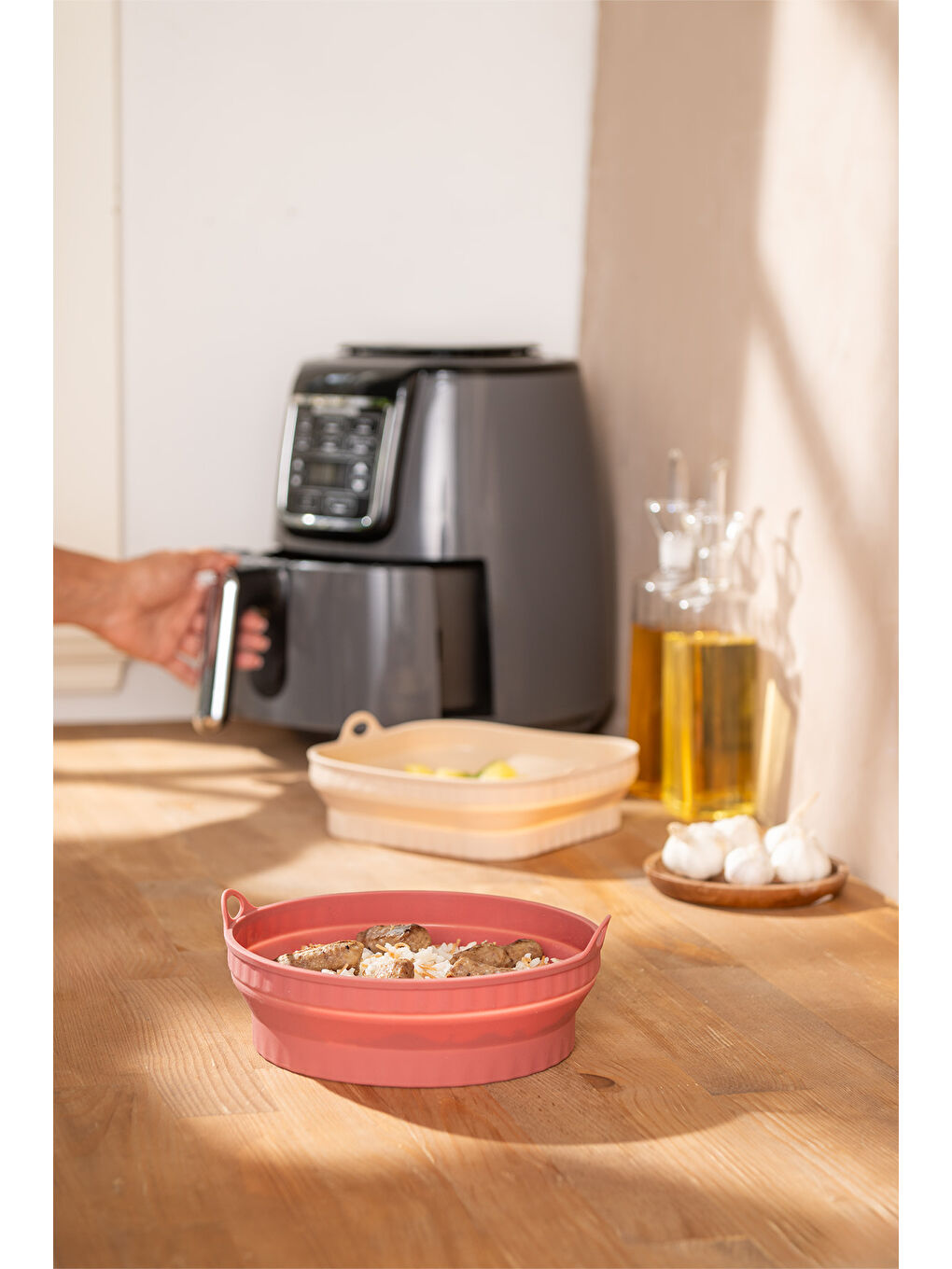Pembe Rustik Yuvarlak Airfryer Kabı-3