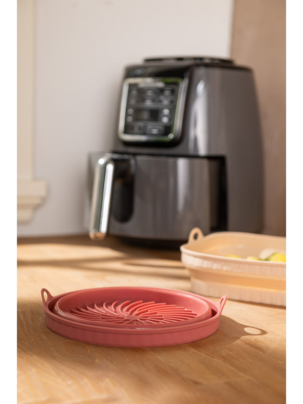 Pembe Rustik Yuvarlak Airfryer Kabı-5