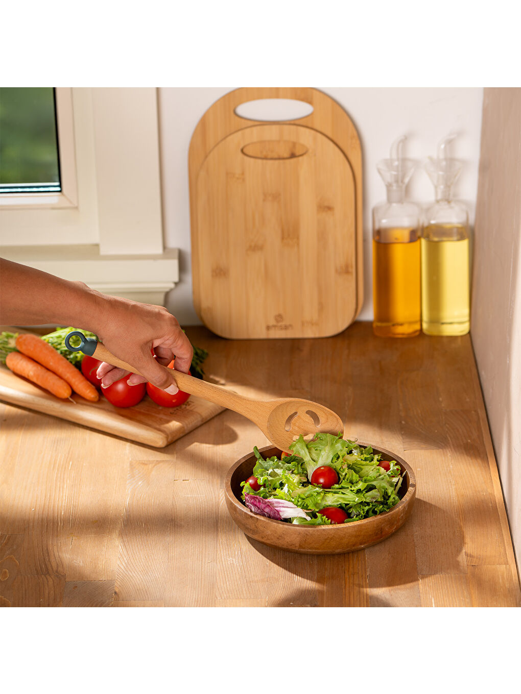 Kahverengi Rustik Bambu Oluklu Kaşık 28 cm-8