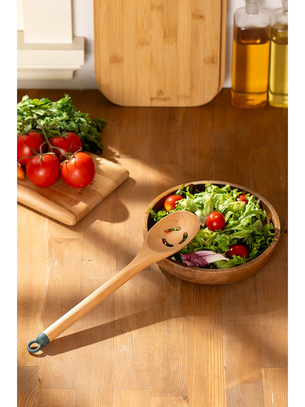 Kahverengi Rustik Bambu Oluklu Kaşık 28 cm-1