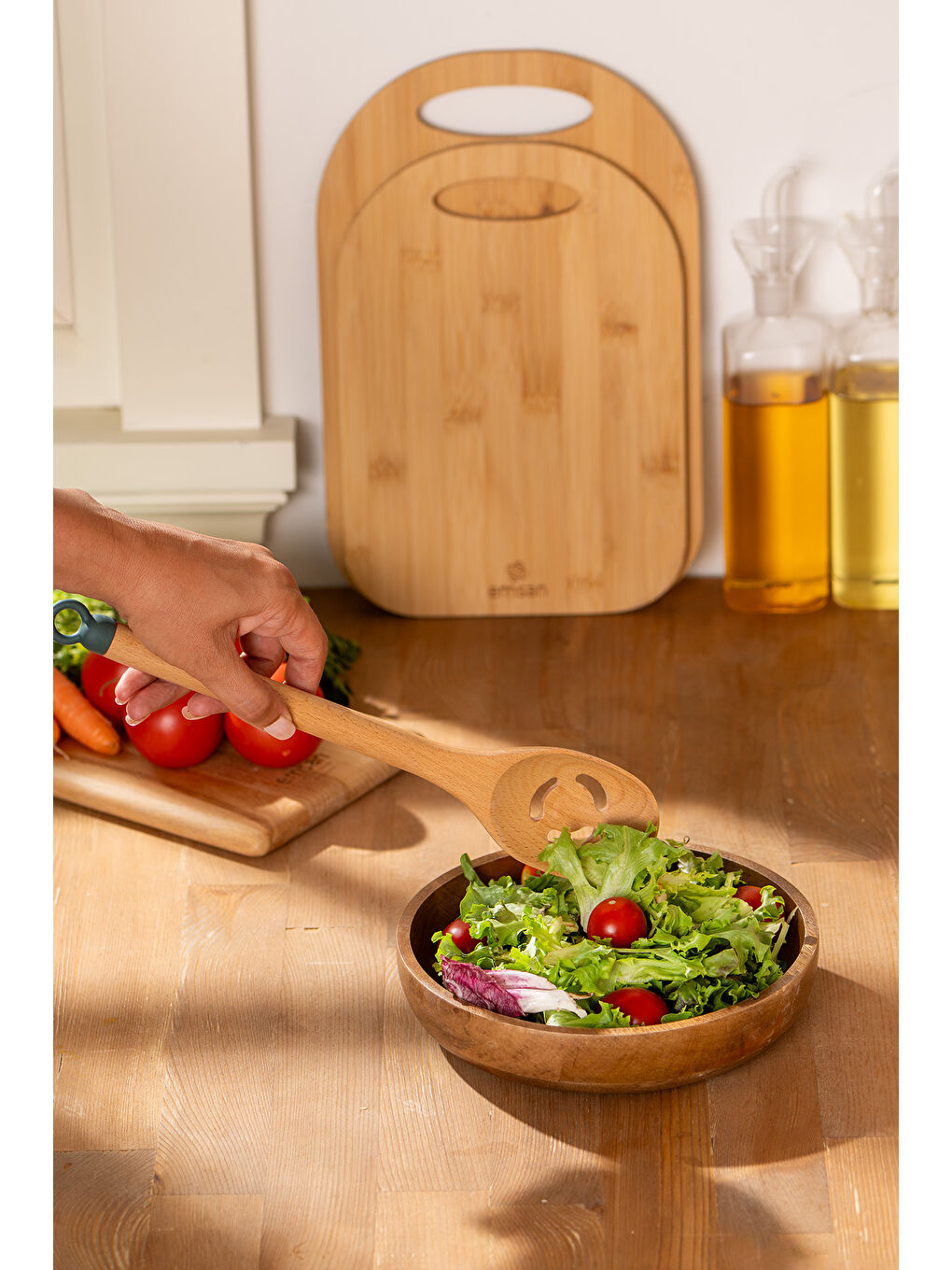 Kahverengi Rustik Bambu Oluklu Kaşık 28 cm-5