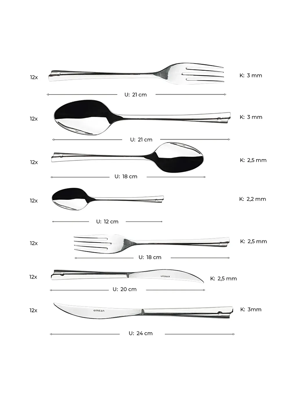Gri Accura 84 Parça 12 Kişilik Çatal Kaşık Bıçak Takımı-9
