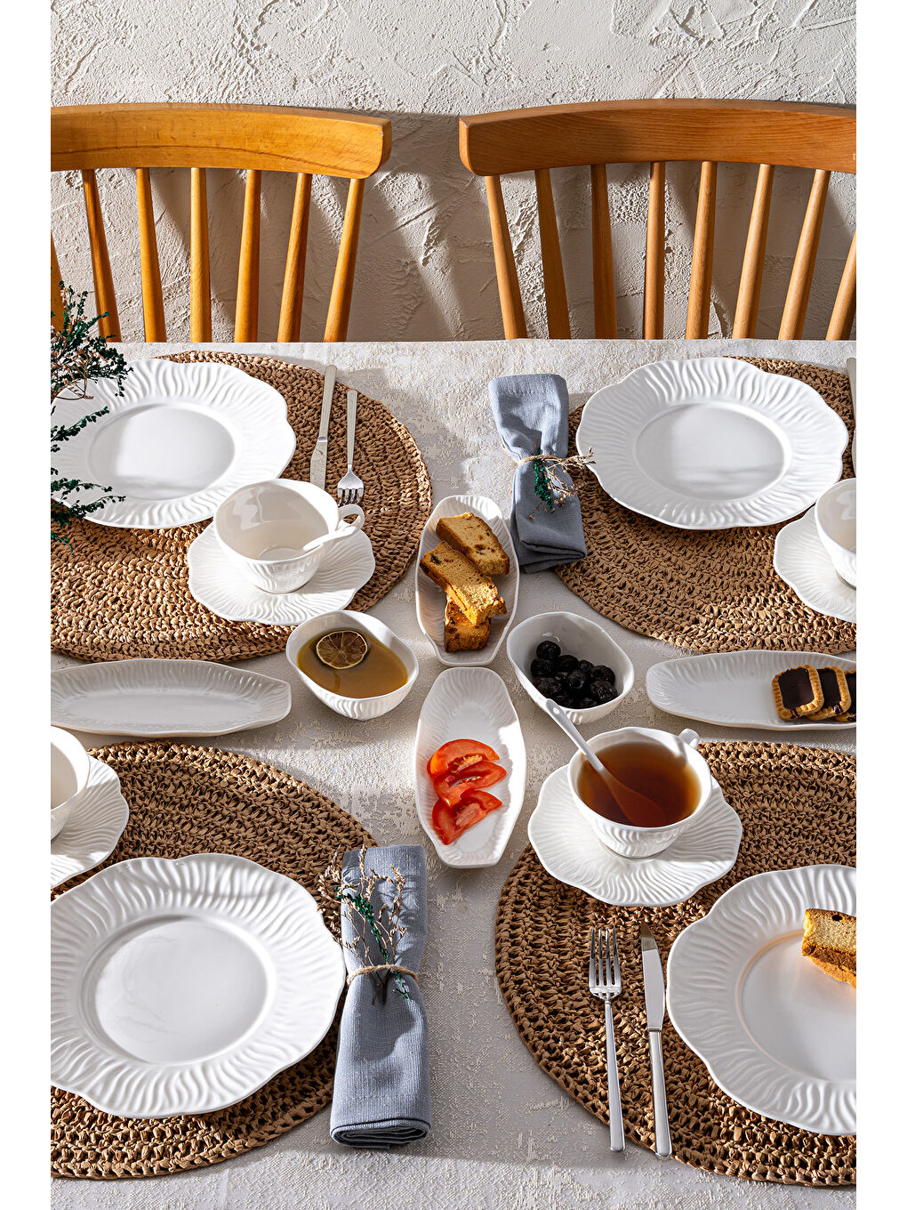 Beyaz Flowery Porselen 30 Parça Kahvaltı Takımı-6