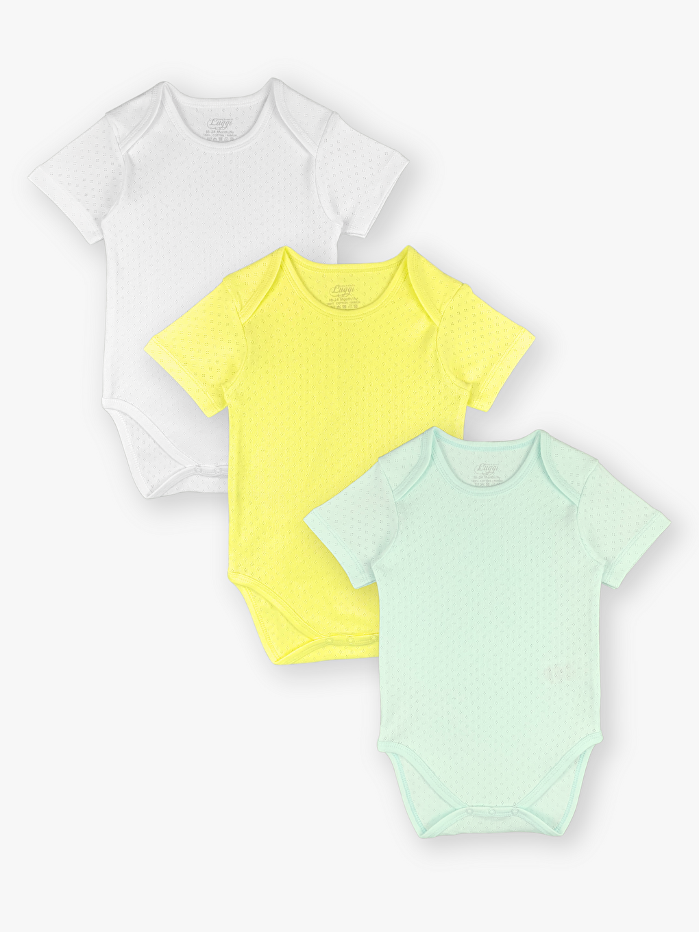 Sarı Zarf Yaka Kısa Kollu Pamuklu Unisex Bebek Jakarlı Çıtçıtlı Body 3'lü