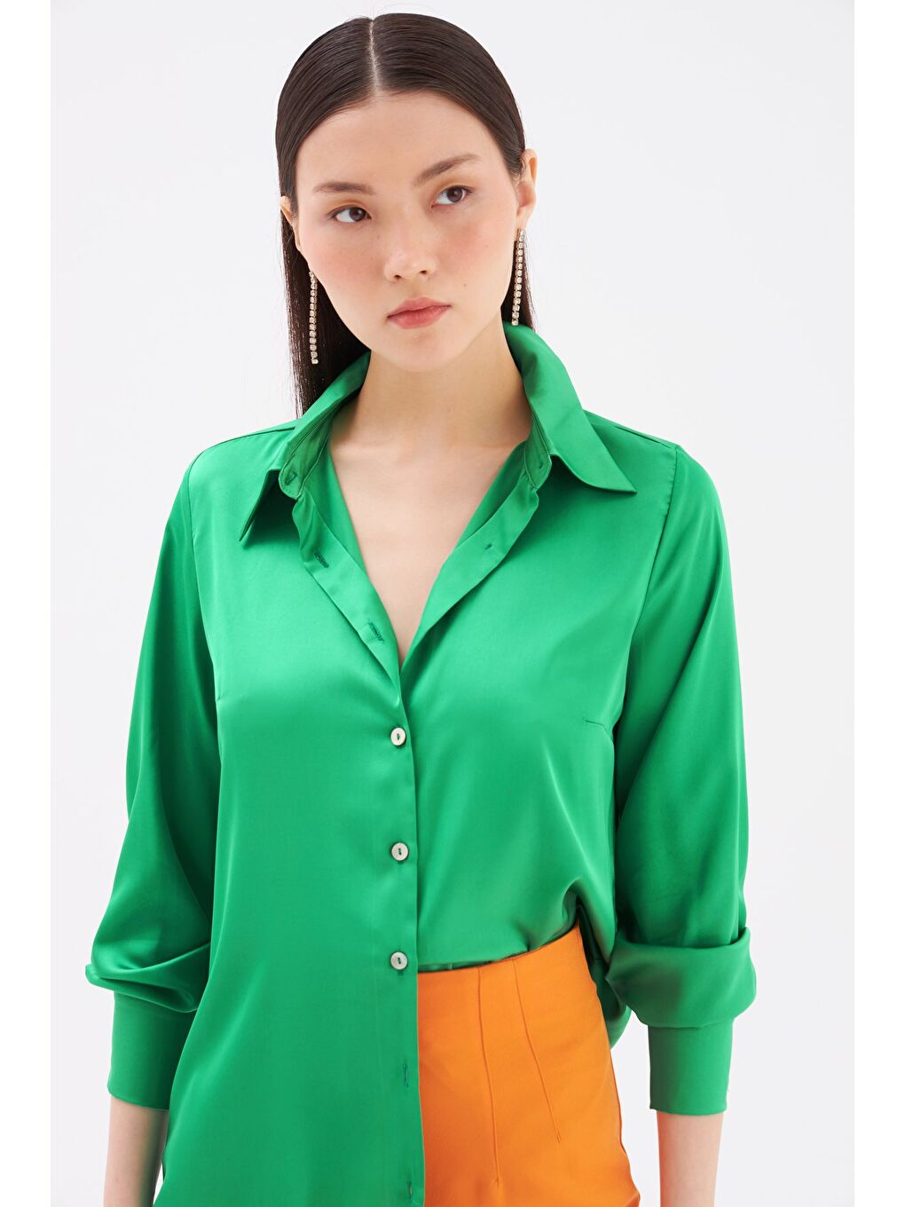 Yeşil Saten Gömlek - Zümrüt