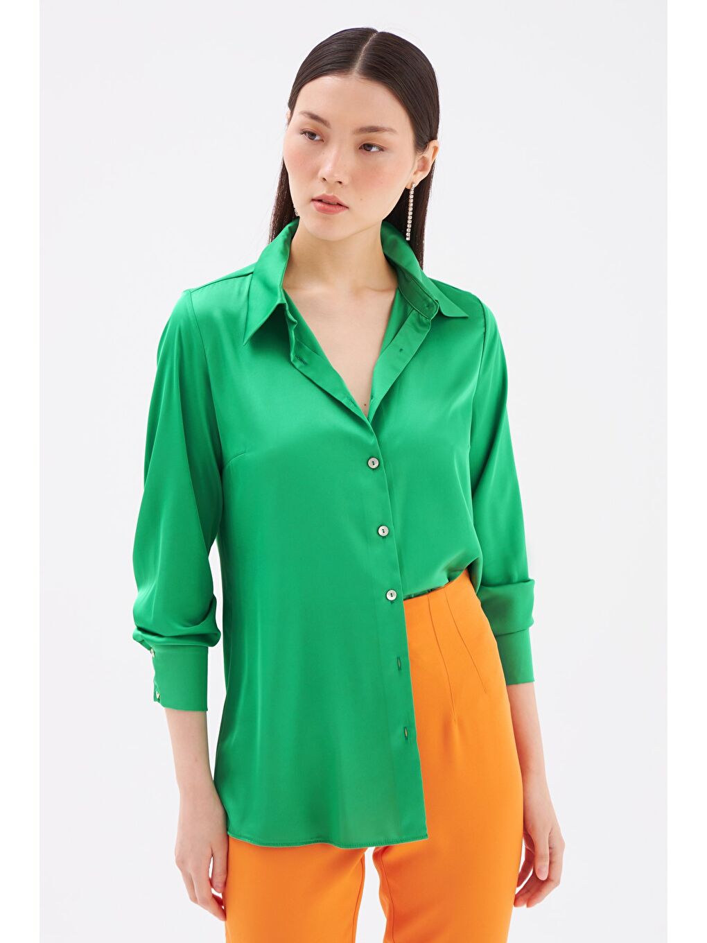 Yeşil Saten Gömlek - Zümrüt-1