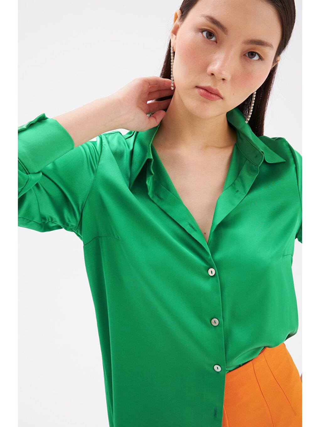 Yeşil Saten Gömlek - Zümrüt-2