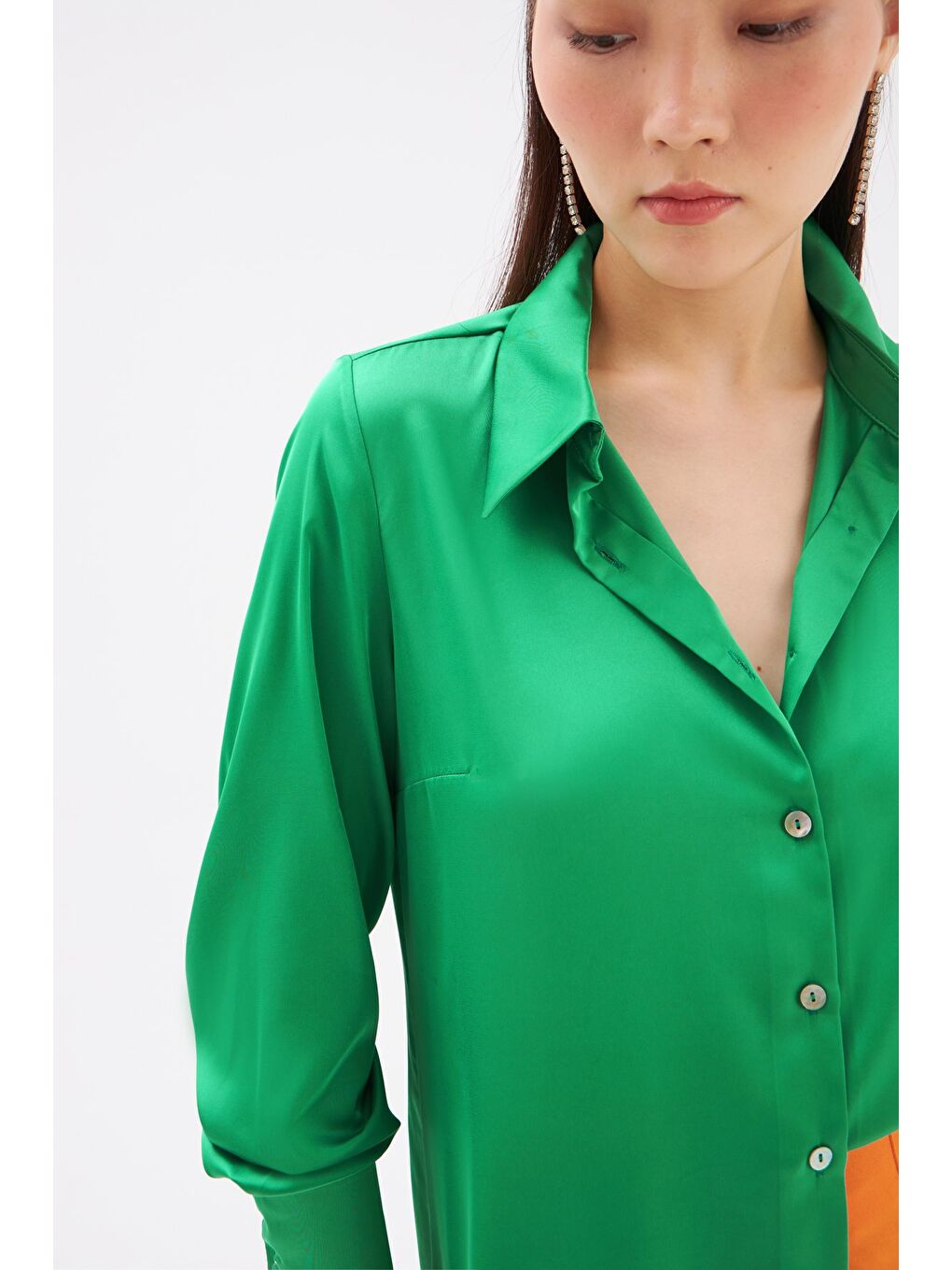 Yeşil Saten Gömlek - Zümrüt-3