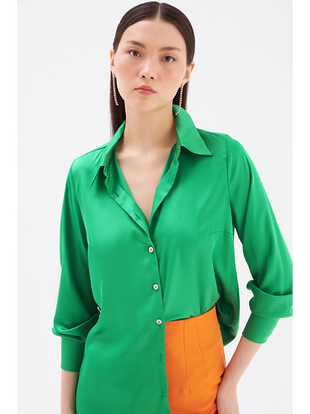 Yeşil Saten Gömlek - Zümrüt-4