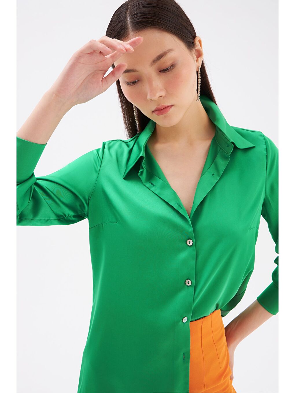 Yeşil Saten Gömlek - Zümrüt-6