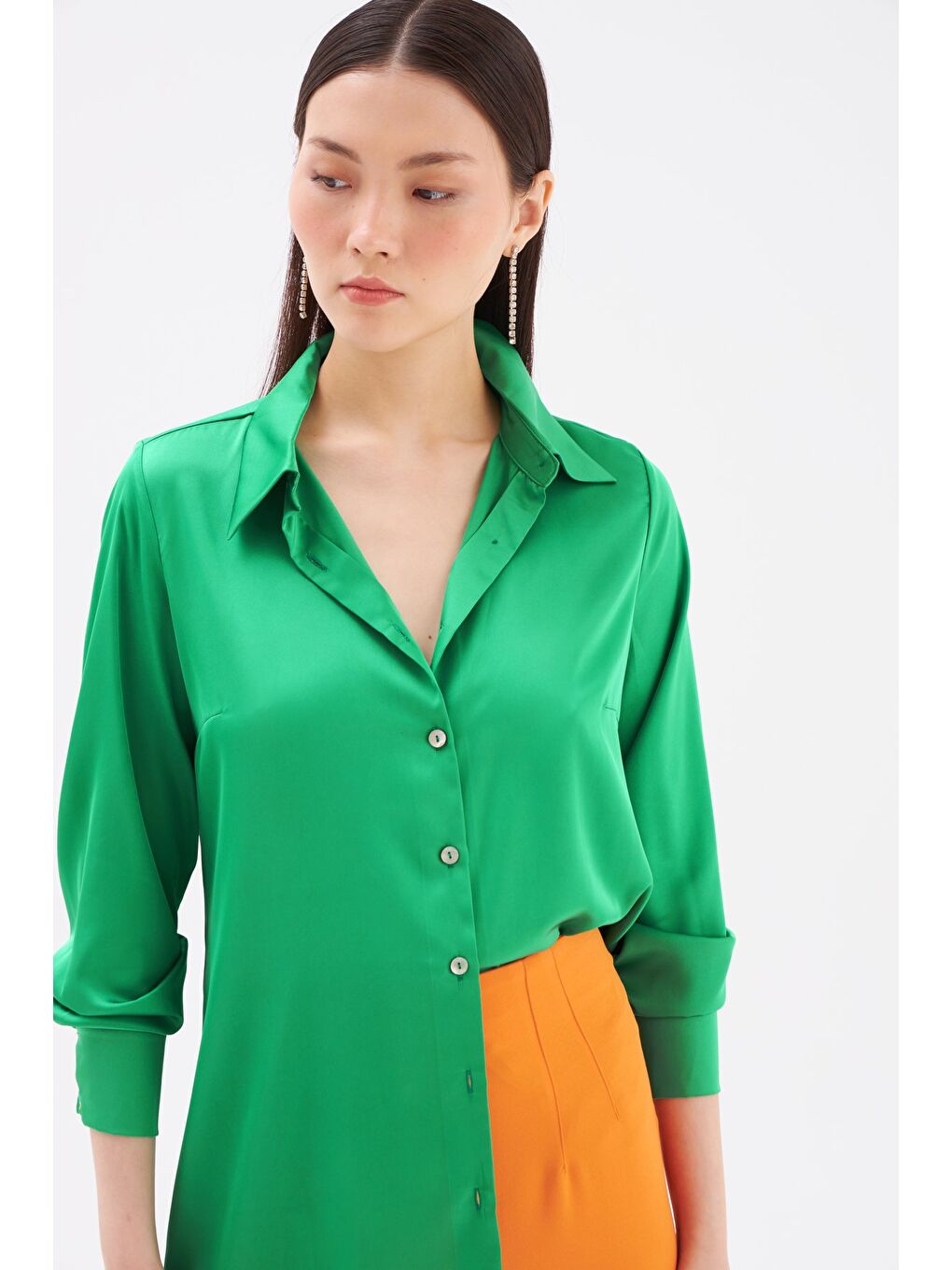 Yeşil Saten Gömlek - Zümrüt-7