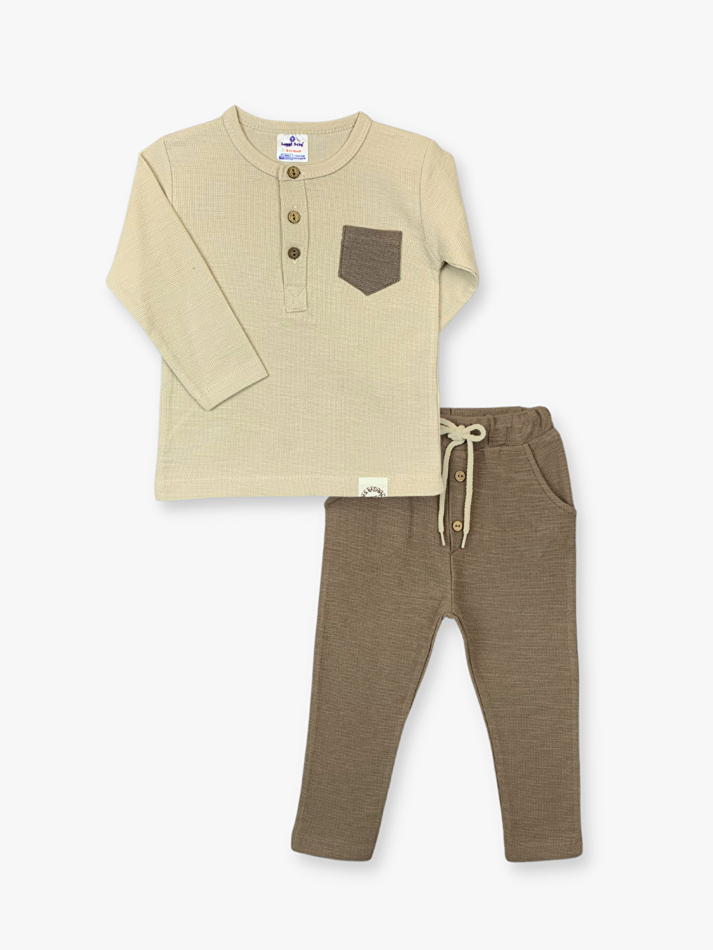 Kahverengi Bisiklet Yaka Uzun Kollu Erkek Bebek 2'li Takım