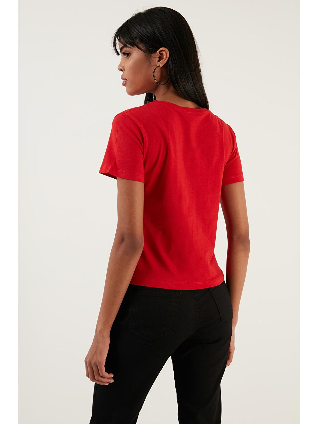 Kırmızı Brooklyn Baskılı Bisiklet Yaka Dar Kesim T Shirt 5864581-4