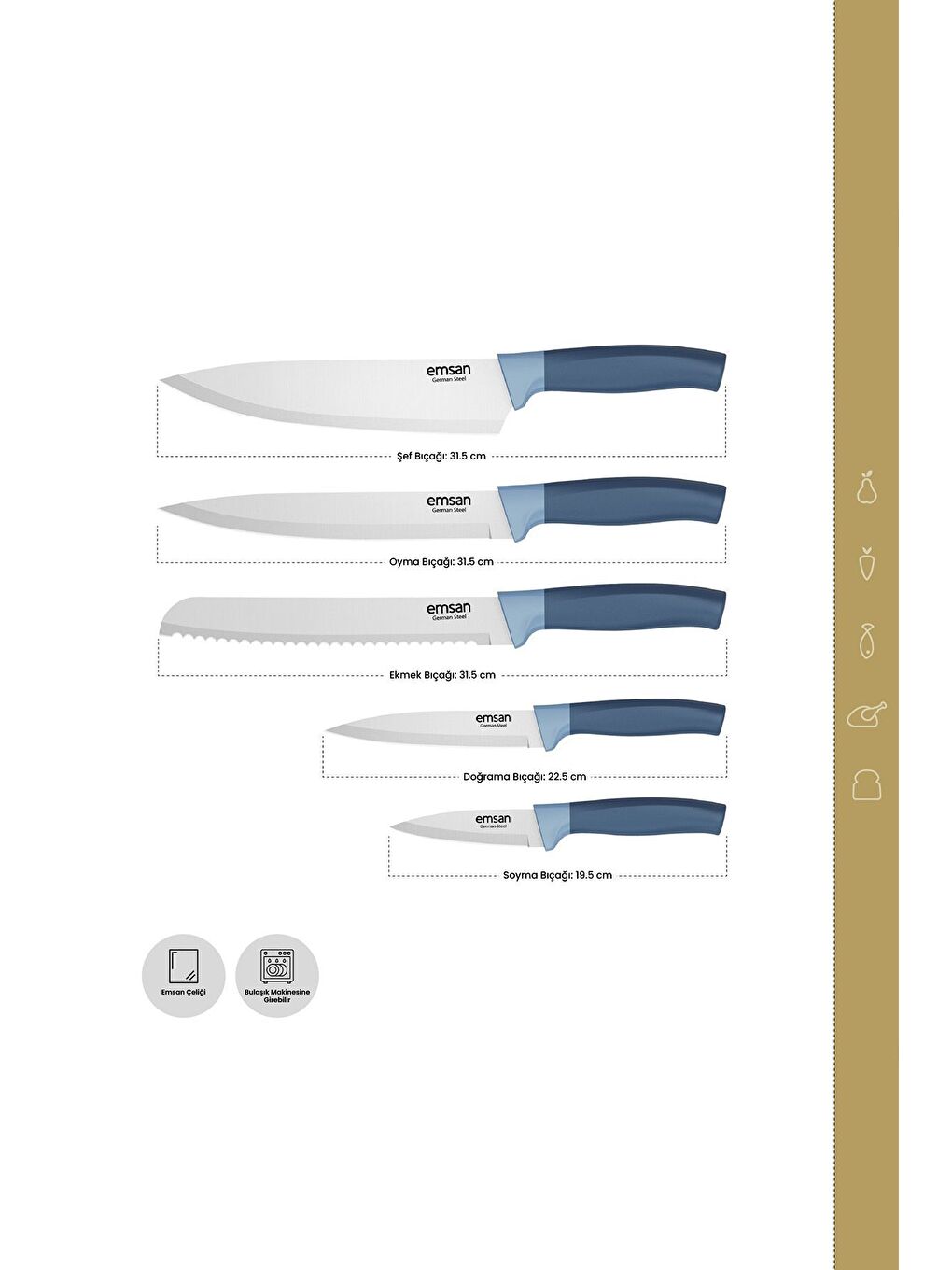 Mavi Royal German Steel Bıçak Seti-3