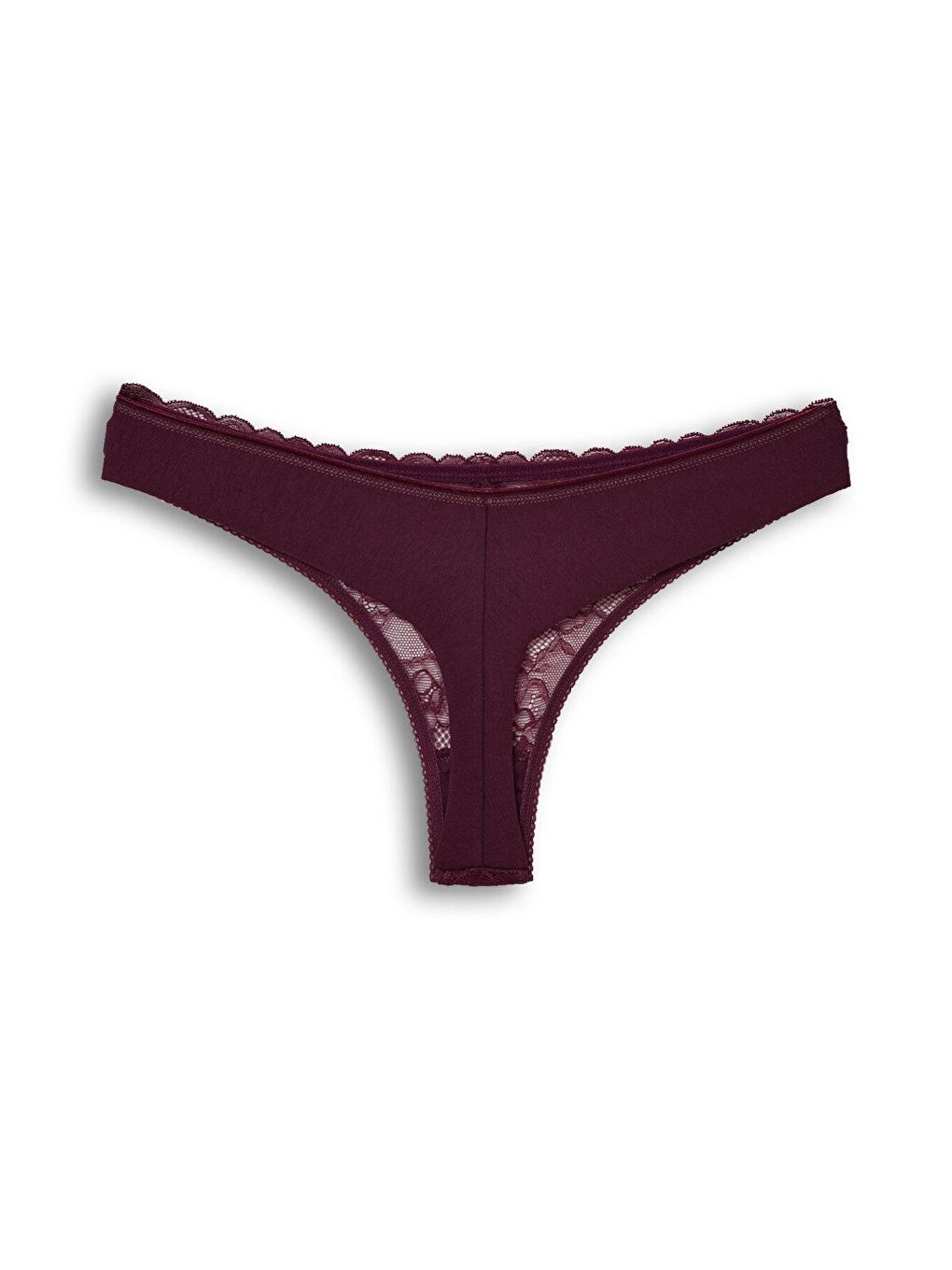 Mor Pamuklu Önü Dantel Arkası Çift Kat Dikişsiz Tanga Kadın Külot-1