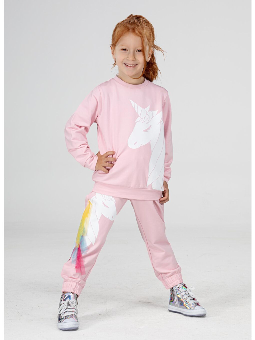 LupiaKids Pembe Unicorn Kız Çocuk Eşofman Alt Üst Takım LP-22WIN-048