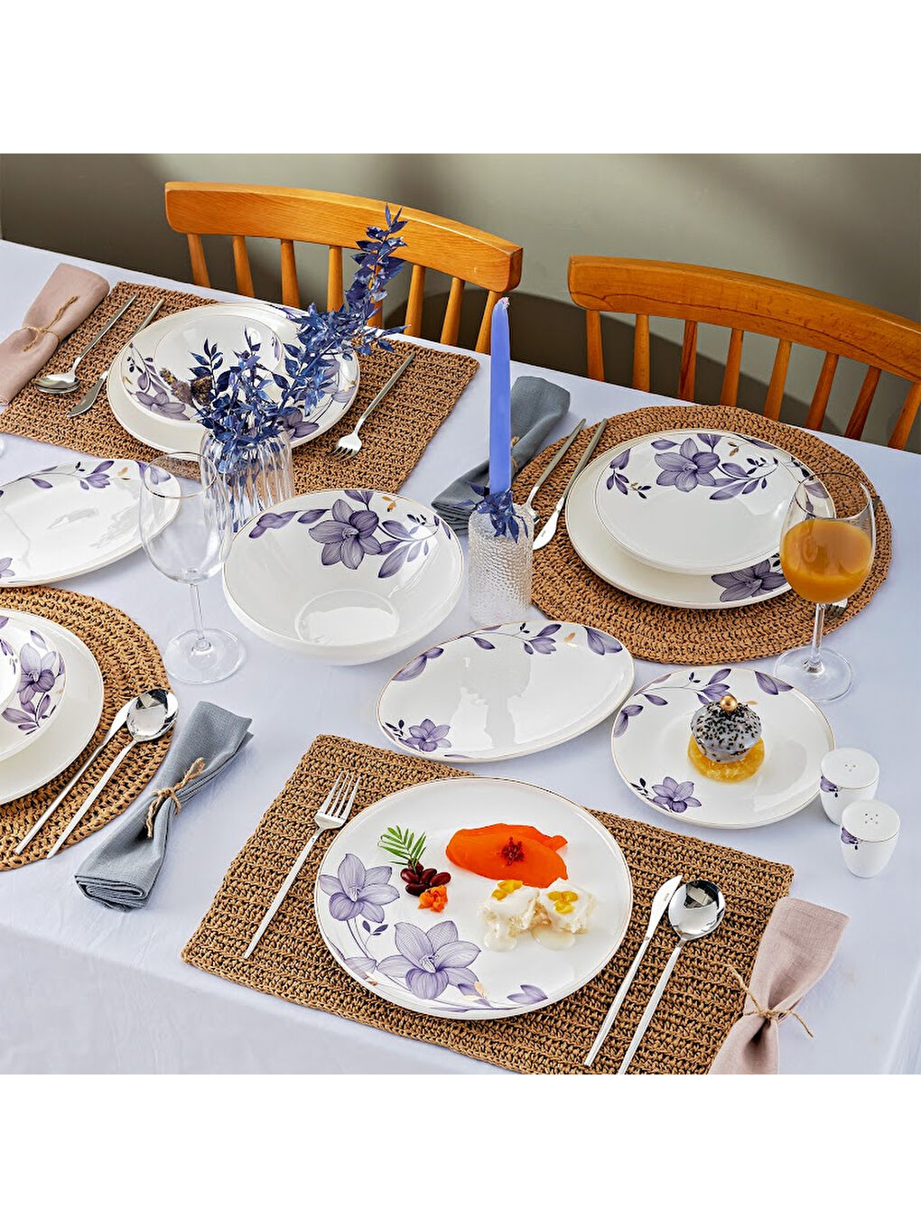 Isley New Bone 53 Parça 12 Kişilik Yuvarlak Yemek Takımı Lacivert-8