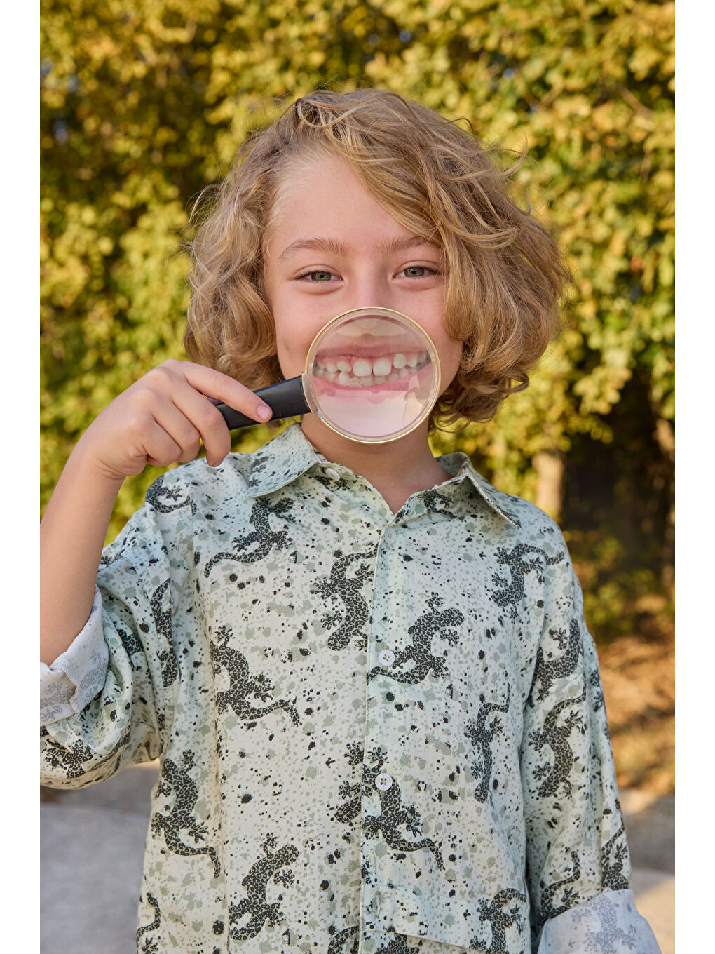 Erkek Çocuk Baskılı Yeşil Gömlek