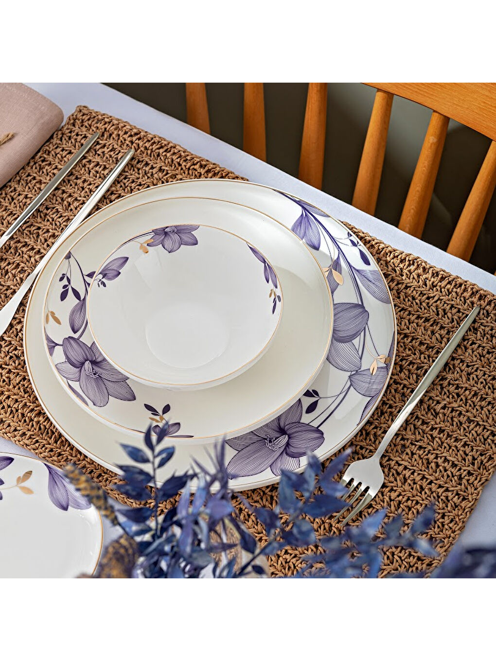 Isley New Bone 53 Parça 12 Kişilik Yuvarlak Yemek Takımı Lacivert-10