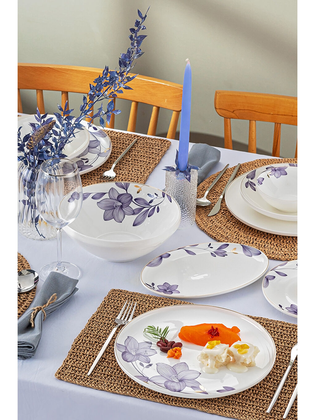 Isley New Bone 53 Parça 12 Kişilik Yuvarlak Yemek Takımı Lacivert-1