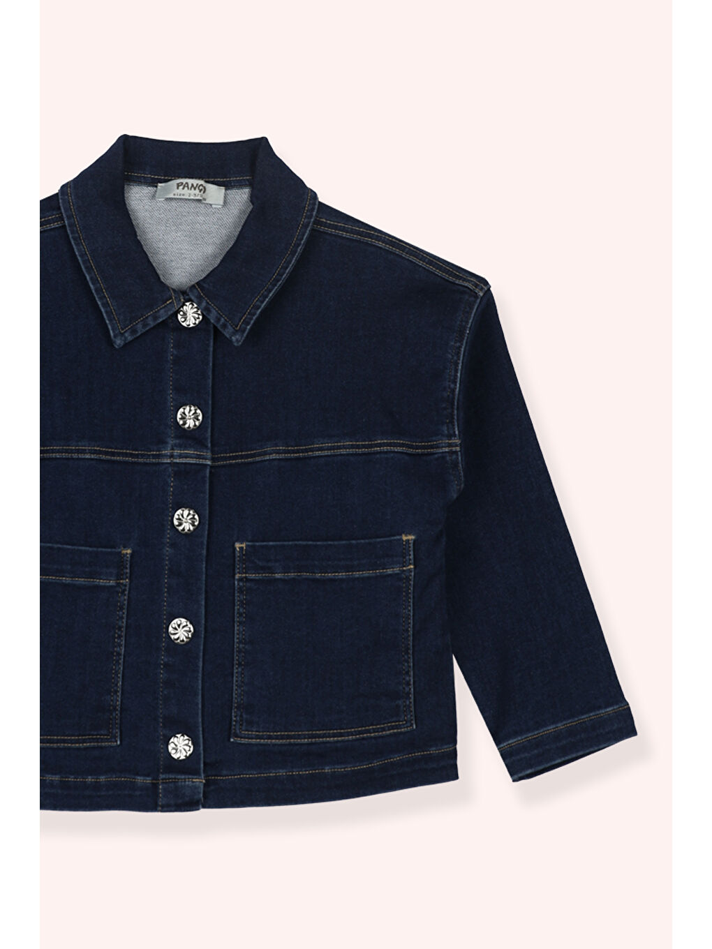 Kız Bebek Dikiş Detaylı Cepli Lacivert Jean Ceket-1