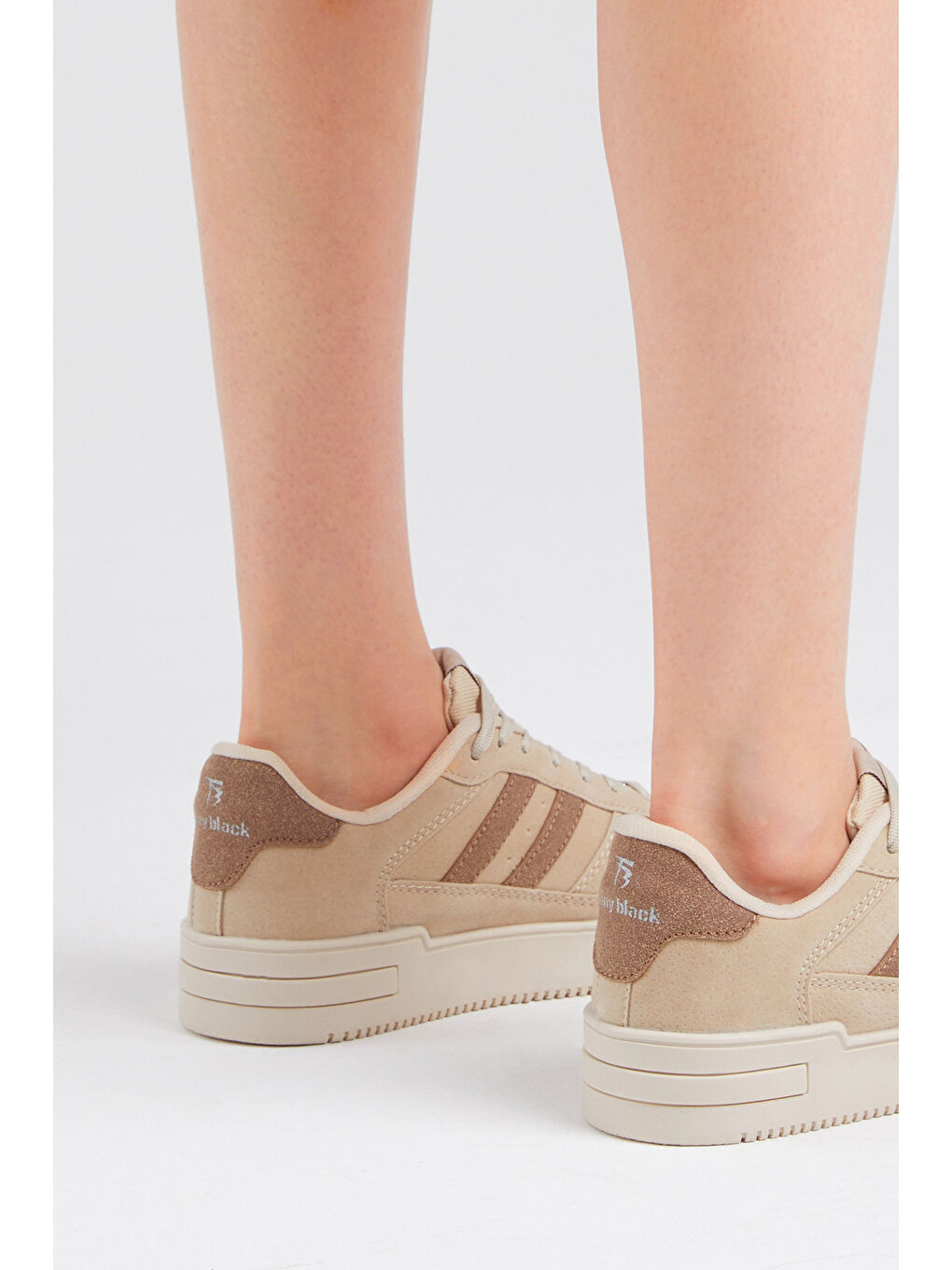 Unisex Bej Kahve Yanı Çizgili Bağcıklı Rahat Kalıp Sneaker-5